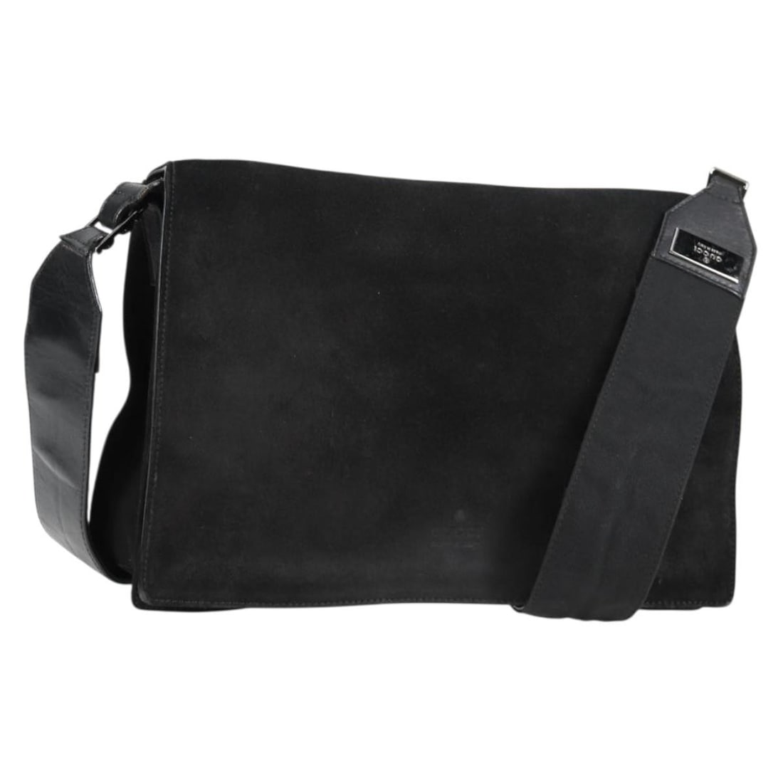 GUCCI Black Suede Shoulder Bag 001 3258 Silver Accents Made in Italy: GUCCI Black Suede Shoulder Bag 001 3258 Silver Accents Made in Italy This authentic GUCCI shoulder bag features a luxurious suede exterior in a classic black and silver color scheme. With ample space 