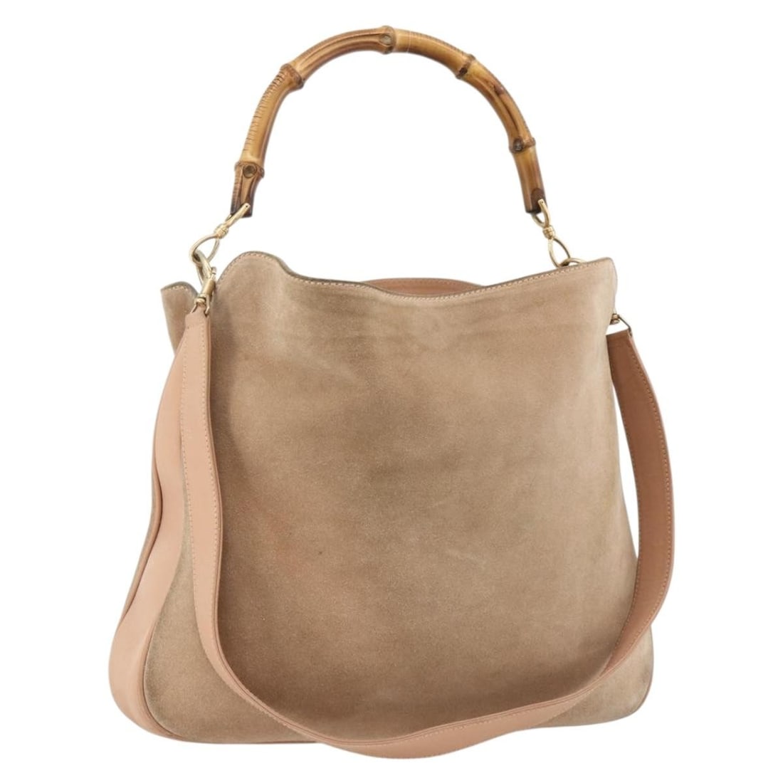 Gucci Bamboo suede beige gold shoulder bag with strap 001 2123 1577: Gucci Bamboo suede beige gold shoulder bag with strap 001 2123 1577 This GUCCI Bamboo Shoulder Bag is crafted from beige and gold suede and offers versatile 2-way carrying options with both a shoulder