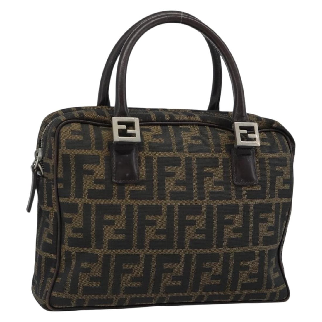 FENDI Zucca Canvas Hand Bag in Black Brown Italy: FENDI Zucca Canvas Hand Bag in Black Brown Italy Fendi Hand Bag in Zucca Canvas with a black and brown exterior. Made in Italy, this women's bag measures approximately 26 cm wide, 18 cm high, and 7 cm