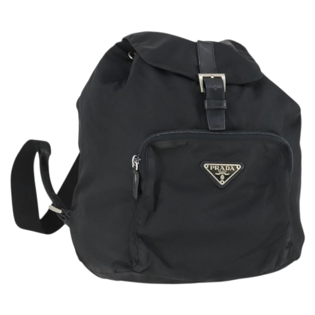 Prada nylon black silver women's backpack with guarantee card: Prada nylon black silver women's backpack with guarantee card This PRADA backpack features a classic design crafted from black nylon with silver-tone accents. Made in Italy, it is designed for women a