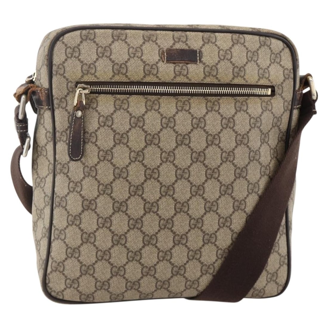 Gucci 201448 GG Supreme PVC Leather Shoulder Bag Beige Gold: Gucci 201448 GG Supreme PVC Leather Shoulder Bag Beige Gold A Gucci shoulder bag in beige and gold, made from PVC leather and GG canvas. It features a shoulder strap and was made in Italy. The bag is 
