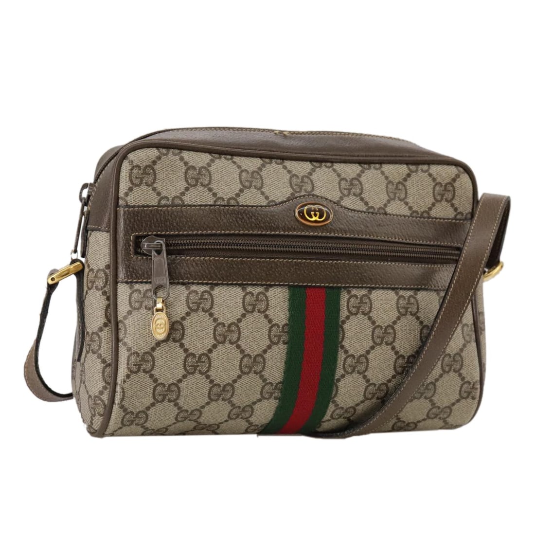 Gucci GG Canvas Shoulder Bag Beige with Web Sherry Stripe: Gucci GG Canvas Shoulder Bag Beige with Web Sherry Stripe Gucci Web Sherry Line GG Supreme shoulder bag in beige, red, and green. This women's bag is made in Italy and includes only the item shown, wi