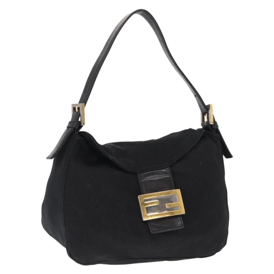 FENDI Mamma Baguette Black Nylon Shoulder Bag Silver Tone: FENDI Mamma Baguette Black Nylon Shoulder Bag Silver Tone Fendi Mamma Baguette shoulder bag in black and silver nylon, made in Italy. This pre-owned bag features a shoulder strap and comes as the item