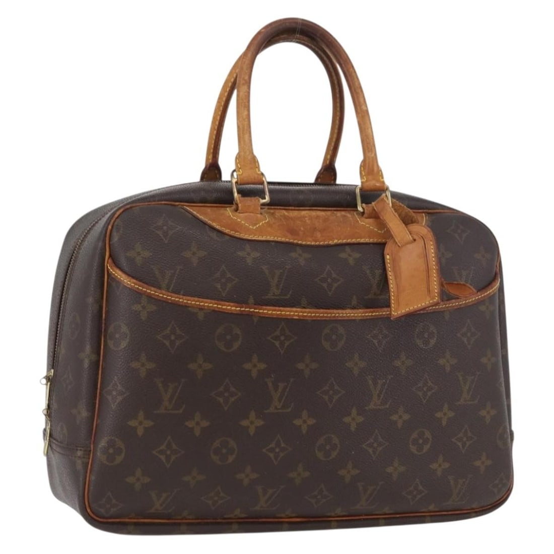Louis Vuitton Deauville Monogram Canvas Handbag M47270 with Name Tag: Louis Vuitton Deauville Monogram Canvas Handbag M47270 with Name Tag This is a Louis Vuitton Deauville handbag crafted from signature monogram canvas. Designed for women, the bag features a spacious m
