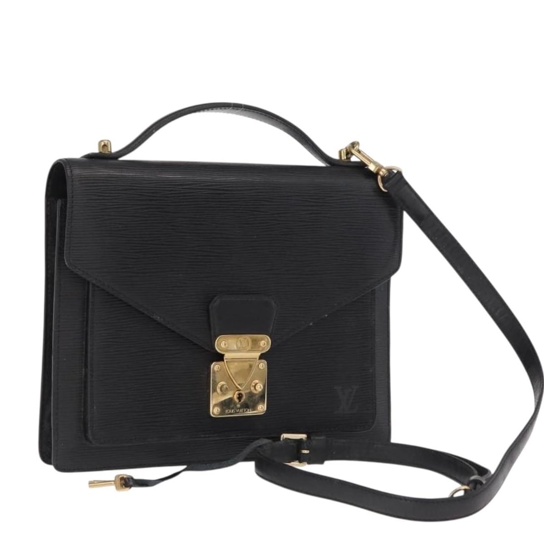 Louis Vuitton Monceau 28 Black Epi Leather Handbag With Key and Strap: Louis Vuitton Monceau 28 Black Epi Leather Handbag With Key and Strap This Louis Vuitton Epi Monceau 28 handbag is crafted from black Epi leather and features a structured silhouette with a top handle