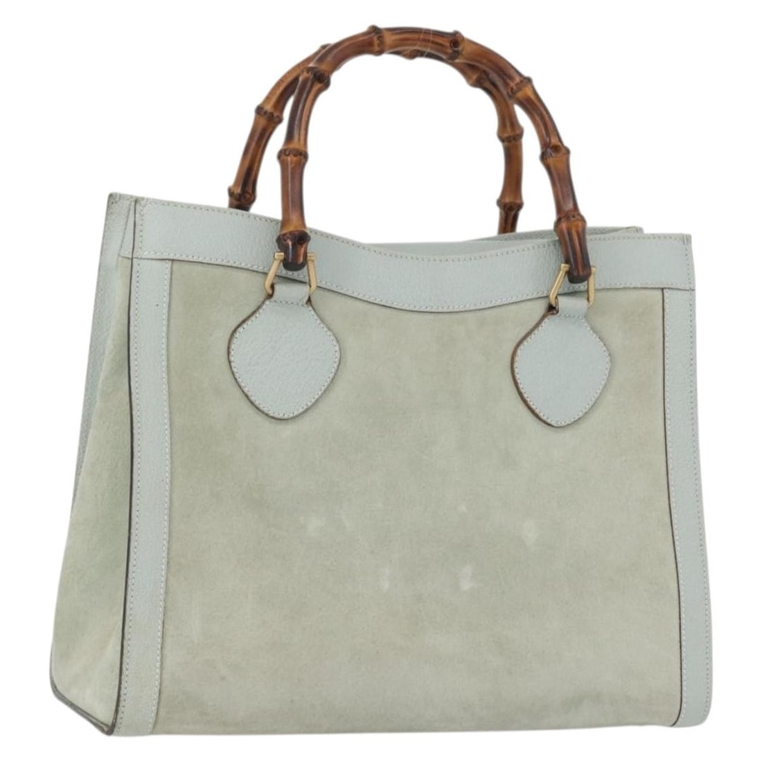 Gucci bamboo suede tote in light blue and gold: Gucci bamboo suede tote in light blue and gold This GUCCI Bamboo Tote Bag features a light blue and gold suede exterior with bamboo-style handles. Designed for women, it offers a spacious interior and