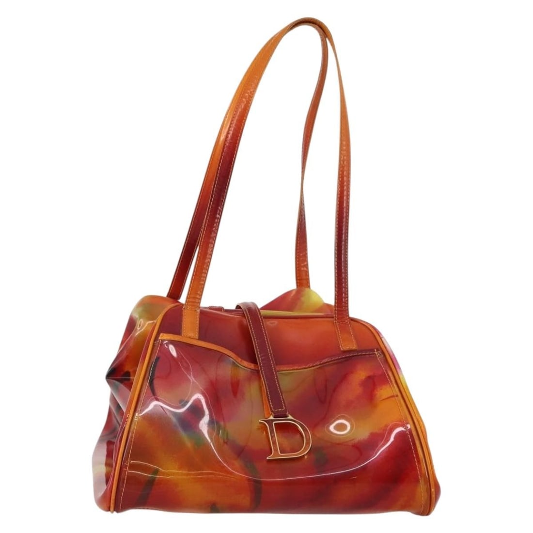 Orange Vinyl Hand Bag Christian Dior with Guarantee Card: Orange Vinyl Hand Bag Christian Dior with Guarantee Card Christian Dior hand bag in orange vinyl, made in Italy. It comes with a guarantee card. The bag is heavily used, with noted wear including out-