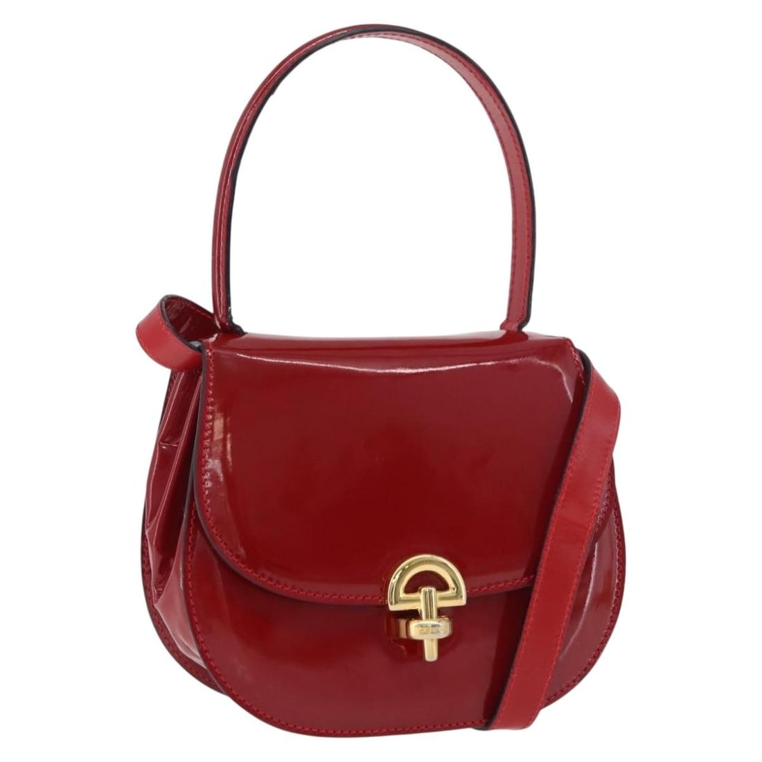 Celine Red Patent Leather 2way Handbag with Shoulder Strap: Celine Red Patent Leather 2way Handbag with Shoulder Strap A CELINE 2-way handbag in red patent leather with gold-tone hardware. It comes with a shoulder strap and was made in Italy. The bag shows hea
