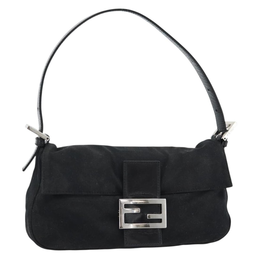 Fendi Mamma Baguette Cotton Shoulder Bag Black Silver with Dust Bag: Fendi Mamma Baguette Cotton Shoulder Bag Black Silver with Dust Bag Fendi Mamma Baguette shoulder bag in black and silver cotton, made in Italy. The bag comes with a dust bag and has a shoulder strap 