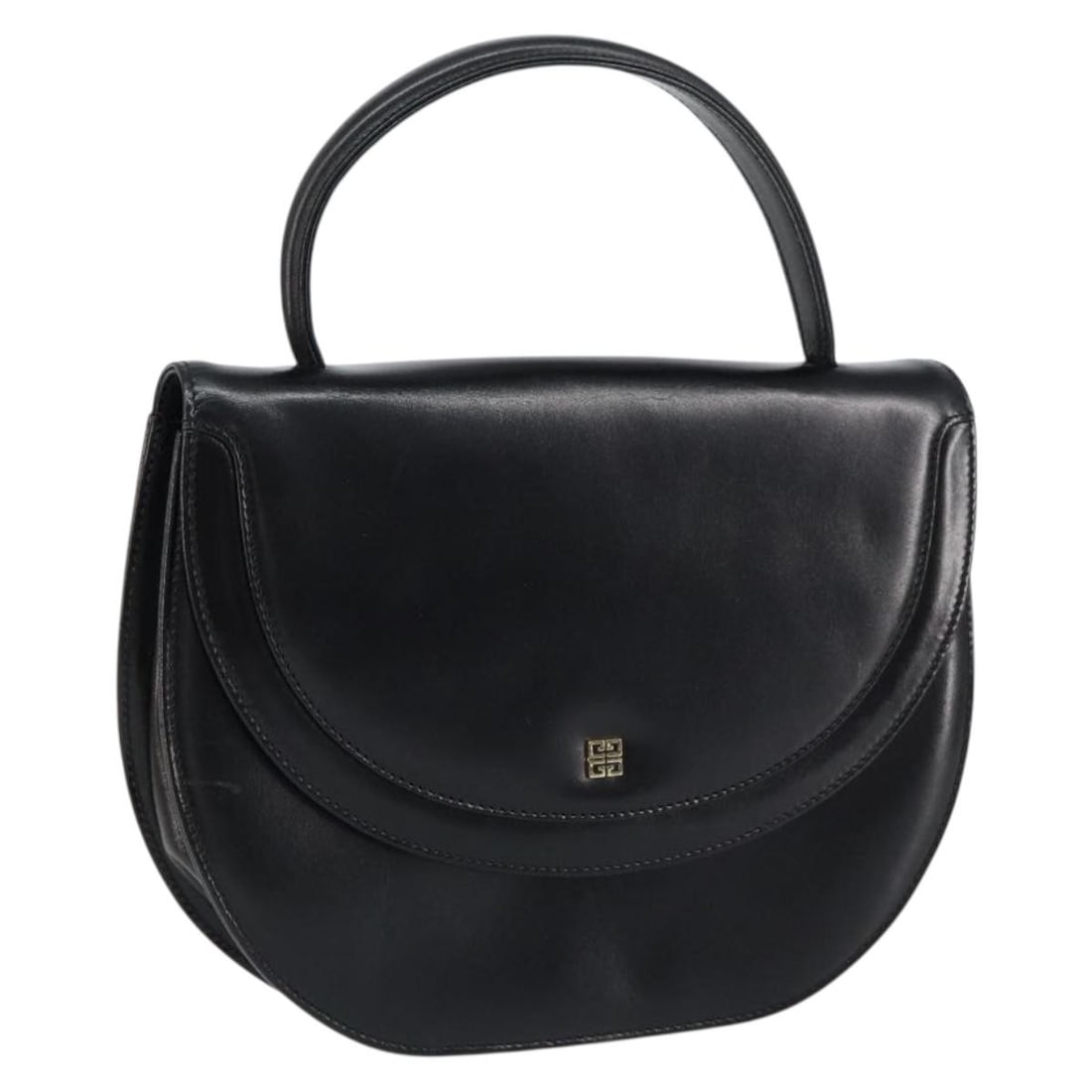 GIVENCHY Black Leather Hand Bag with Gold Accents Auth 151826: GIVENCHY Black Leather Hand Bag with Gold Accents Auth 151826 This GIVENCHY hand bag is a stylish accessory crafted from high-quality leather in a striking black and gold color combination. With appro