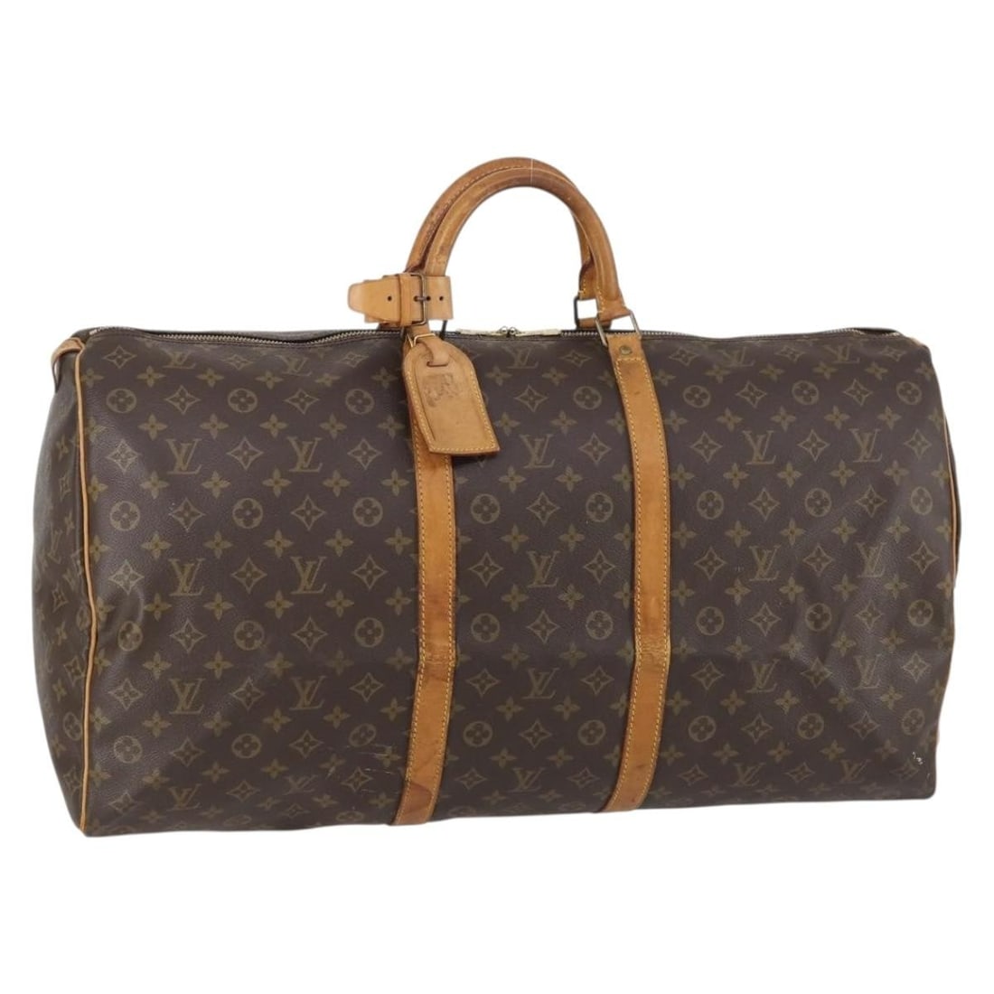 Louis Vuitton M41422 Keepall 60 Monogram Canvas Boston Bag: Louis Vuitton M41422 Keepall 60 Monogram Canvas Boston Bag Louis Vuitton Keepall 60 Boston Bag in Monogram canvas, made in France. The bag comes with a name tag and powanie accessory, and is identifie