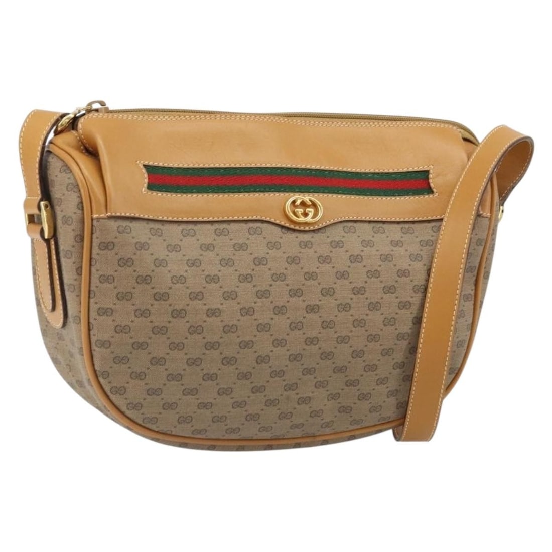 Gucci 001 115 0918 Shoulder Bag in Beige Micro GG PVC Leather: Gucci 001 115 0918 Shoulder Bag in Beige Micro GG PVC Leather A Gucci shoulder bag from the Micro GG Supreme Web Sherry Line, made in Italy from PVC leather and Micro Small GG canvas in beige/gold. It