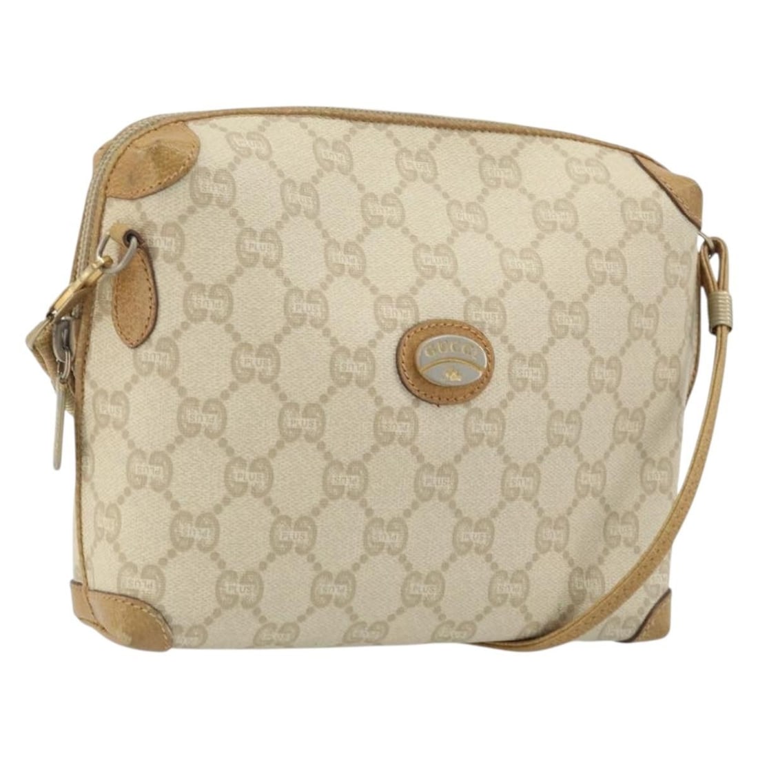 Gucci GG Supreme Beige Gold PVC Leather Women's Shoulder Bag: Gucci GG Supreme Beige Gold PVC Leather Women's Shoulder Bag This Gucci GG Plus Supreme shoulder bag is crafted from beige and gold PVC leather with GG canvas accents. Designed for women, it features 