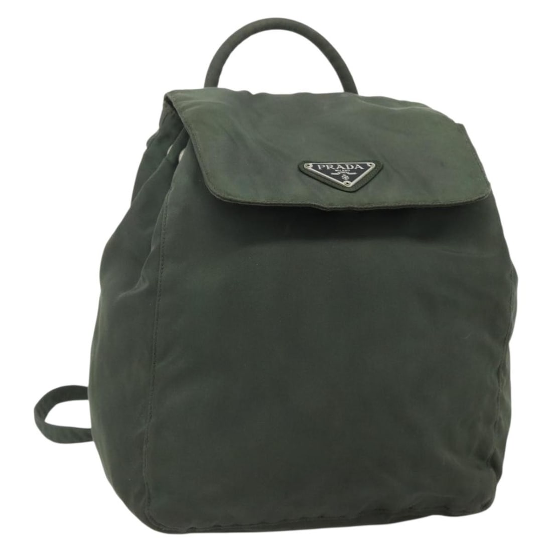 Prada Nylon Backpack Silver Khaki Women Italy: Prada Nylon Backpack Silver Khaki Women Italy This PRADA backpack features a silver and khaki nylon exterior and is designed for women. Made in Italy, it has a compact profile with approximate dimensi