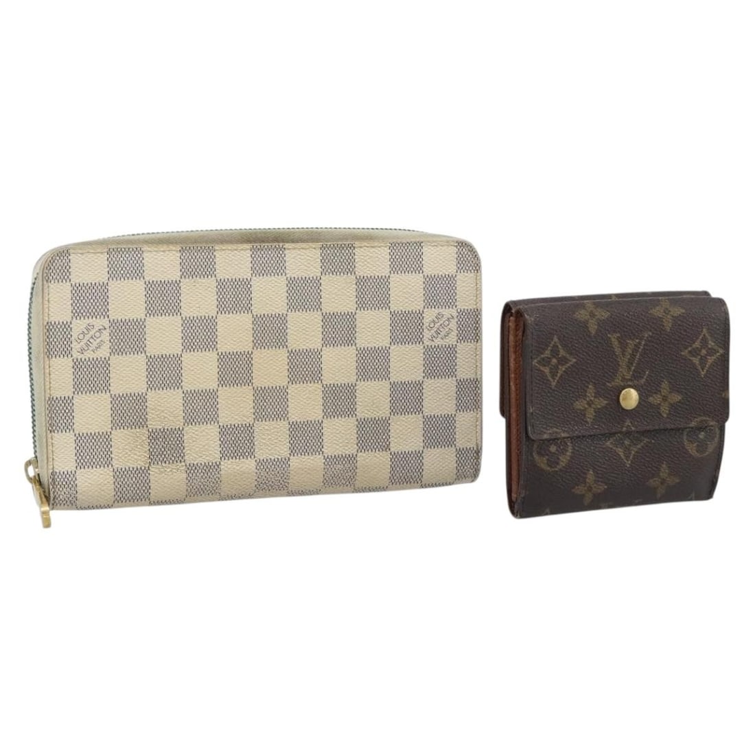 Set of 2 Louis Vuitton Damier Azur Canvas Wallets France: Set of 2 Louis Vuitton Damier Azur Canvas Wallets France Louis Vuitton Damier Azur wallet set made from Damier Azur canvas and made in France. This special bundle offer is rated C / heavily used and s
