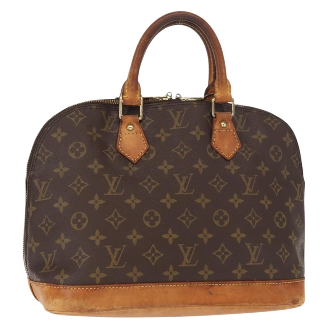 Louis Vuitton Alma Monogram Canvas Handbag M51130 French Design: Louis Vuitton Alma Monogram Canvas Handbag M51130 French Design This Louis Vuitton Alma handbag features the iconic Monogram canvas exterior and is crafted in France. The bag shows signs of heavy use,
