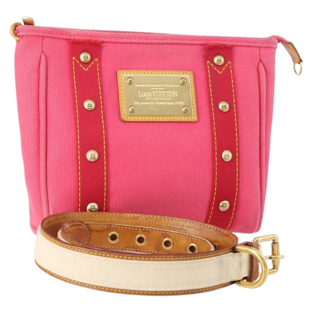 2 Louis Vuitton Women Canvas Belts Pink Beige Leather Trim (1 of 13)