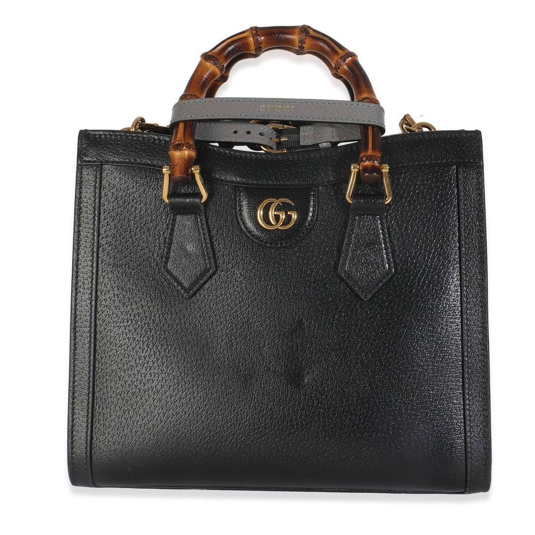 Gucci Small Diana Tote Black Calfskin Gold-Tone Hardware: Gucci Small Diana Tote Black Calfskin Gold-Tone Hardware Presenting the Gucci Small Diana Tote, a sophisticated shoulder bag crafted from premium textured dollar calfskin leather. This elegant handbag