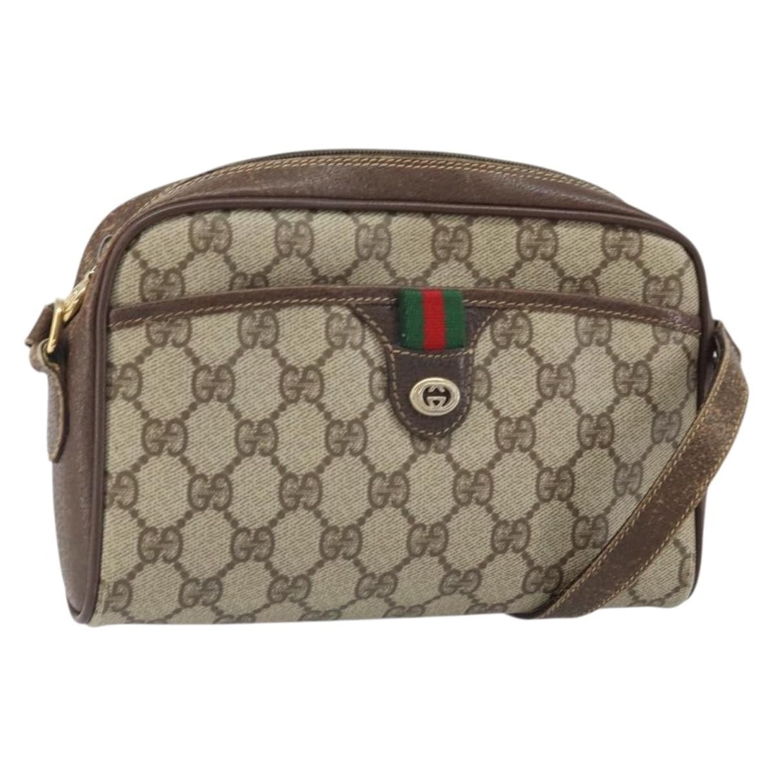 Gucci GG Supreme Beige PVC Shoulder Bag 116 02 089 Sherry Web Line: Gucci GG Supreme Beige PVC Shoulder Bag 116 02 089 Sherry Web Line This is a Gucci GG Supreme Web Sherry Line shoulder bag crafted from beige and gold PVC leather with GG canvas accents. Designed for 