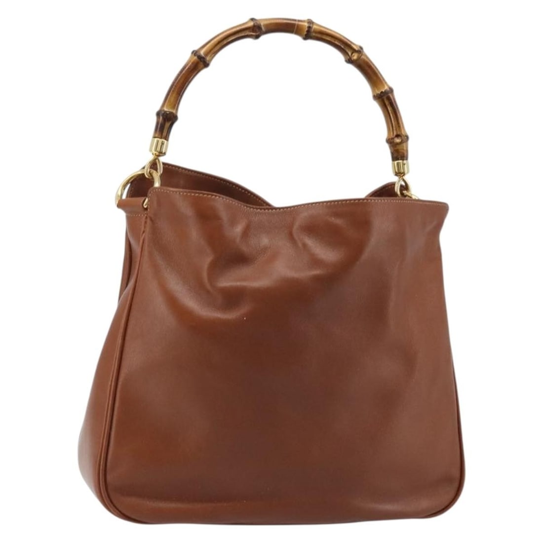 Gucci Bamboo Leather Handbag Brown Gold Authenticated Italy: Gucci Bamboo Leather Handbag Brown Gold Authenticated Italy Gucci Bamboo hand bag in brown and gold leather, made in Italy. This women's hand bag features a handle drop of approximately 5.9 inches (15