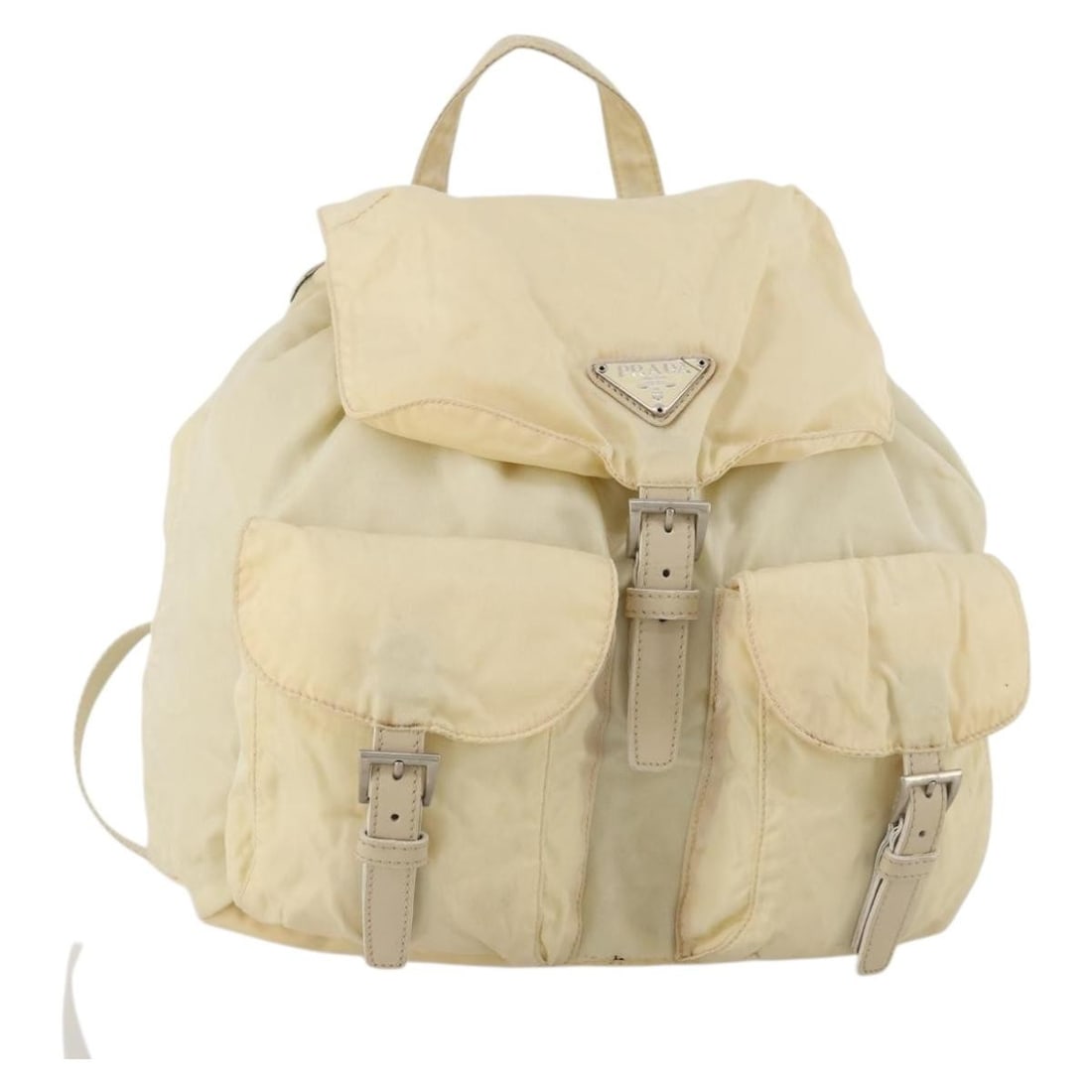 PRADA White Silver Nylon Backpack Made in Italy: PRADA White Silver Nylon Backpack Made in Italy Prada nylon backpack in white and silver, made in Italy. The bag measures approximately W30 cm x H28 cm x D14 cm (W11.8 x H11.0 x D5.5 in). It is offere