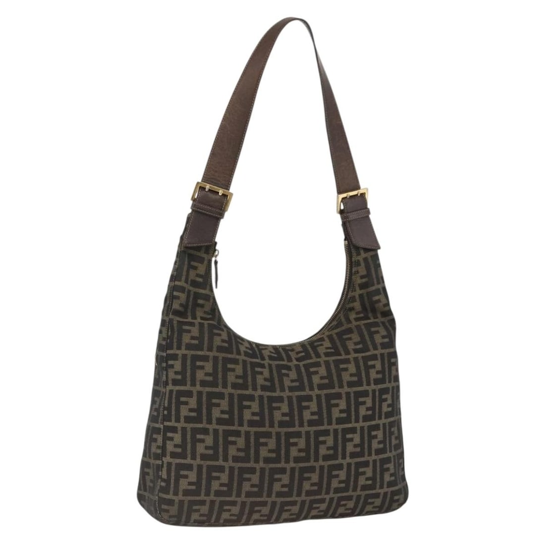FENDI Zucca Canvas Shoulder Bag in Black Brown: FENDI Zucca Canvas Shoulder Bag in Black Brown Fendi Zucca Canvas Shoulder Bag in black and brown, made in Italy, designed for women. This shoulder bag features Zucca canvas exterior material and meas
