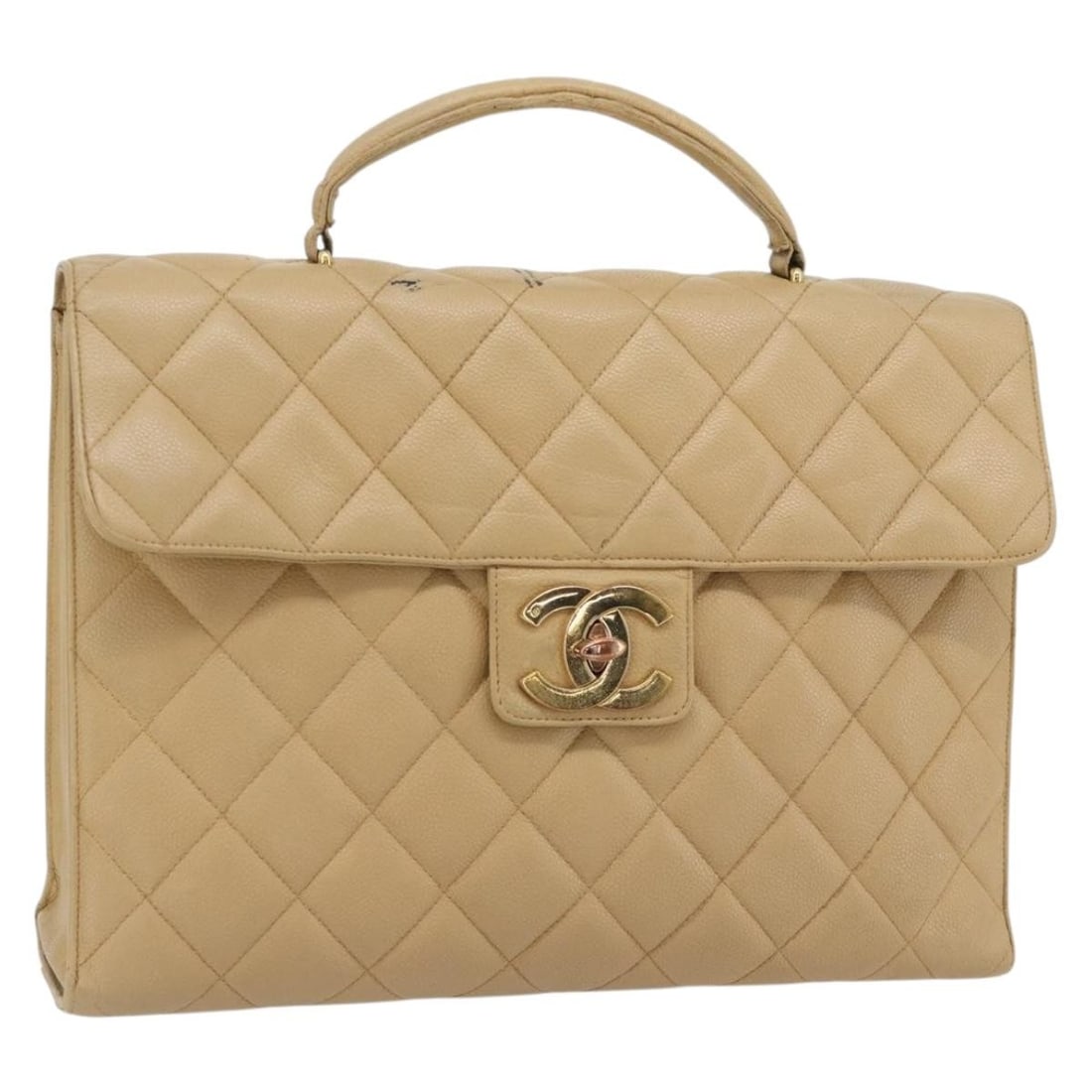 CHANEL Matelasse Caviar Skin Business Bag Beige Gold Tone: CHANEL Matelasse Caviar Skin Business Bag Beige Gold Tone A CHANEL Matelasse business bag in beige with gold-tone hardware, presented in grained calf skin/caviar skin. It measures approximately 36 cm 