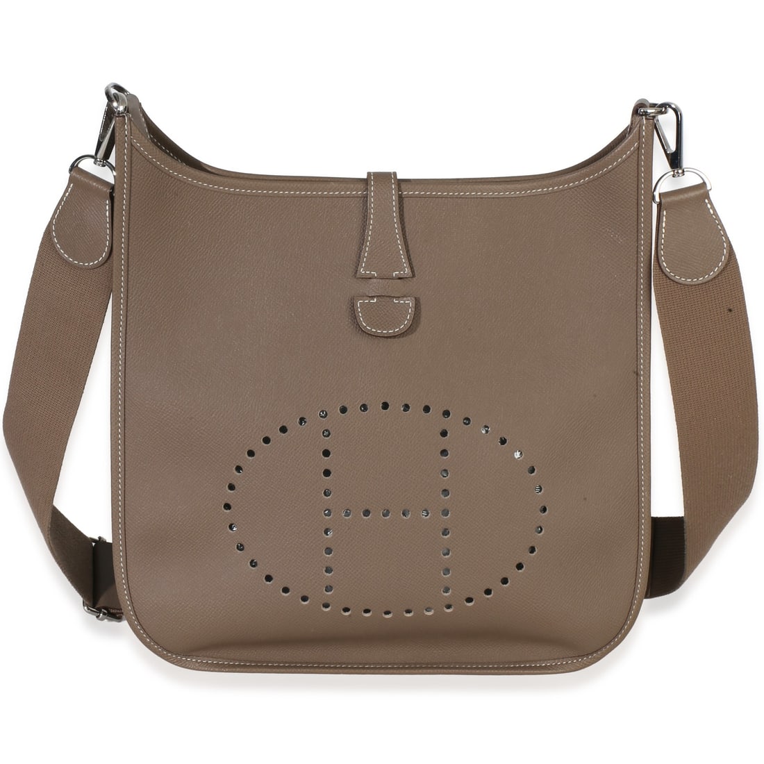 Hermes Evelyne III PM 29 Gray Leather Crossbody Bag: Hermes Evelyne III PM 29 Gray Leather Crossbody Bag This Hermes Evelyne III PM 29 crossbody bag is crafted from gray Epsom leather with a complementary gray suede lining. It features a snap closure, s
