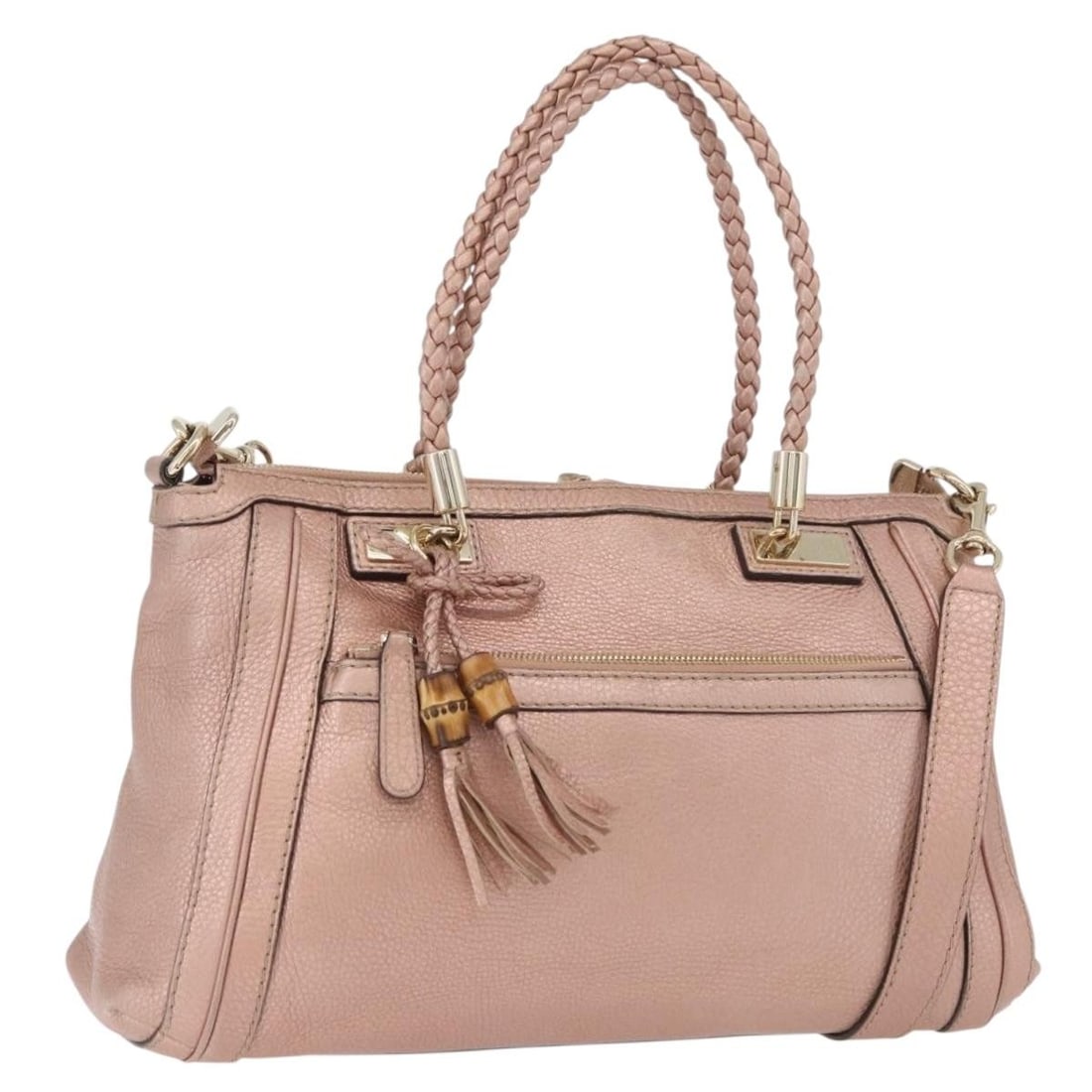 Gucci Pink Gold Leather Tote with Shoulder Strap 282300: Gucci Pink Gold Leather Tote with Shoulder Strap 282300 This GUCCI tote bag features a stylish two-way design crafted from pink and gold leather. Designed for women, it offers both handles and a detac