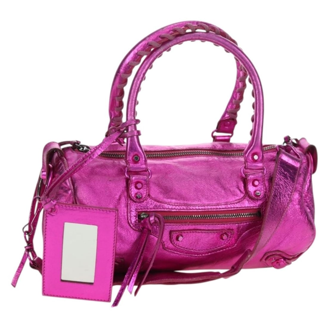 Balenciaga Mini Twiggy Pink Leather 2way Handbag with Strap Mirror (1 of 18)