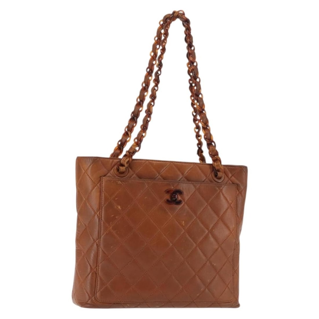 Chanel Matelasse Lamb Skin Shoulder Bag Brown Gold CC: Chanel Matelasse Lamb Skin Shoulder Bag Brown Gold CC Chanel Matelasse chain shoulder bag in brown and gold lamb skin, made in France. The bag features a shoulder bag style and is described as heavily