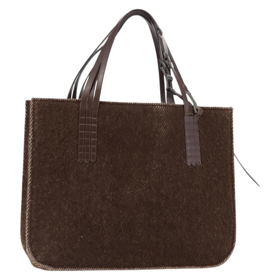 CHANEL Brown Wool Tote Bag Made in France: CHANEL Brown Wool Tote Bag Made in France Brown CHANEL tote bag made of wool, made in France. The item is heavily used and shows visible wear, including out-of-shape surface, rubbing, slight tear on t