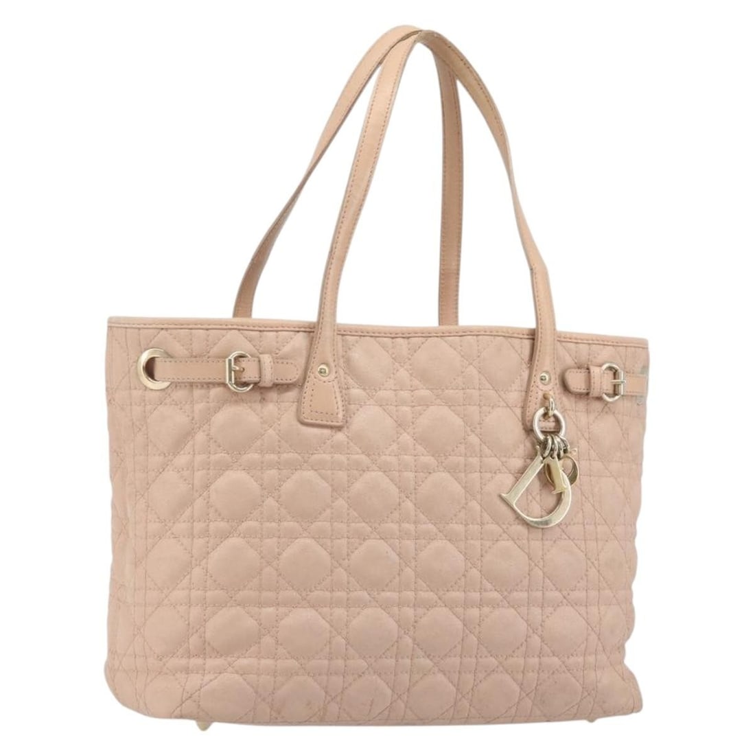 Christian Dior Lady Dior Cannage coated canvas handbag pink gold charm: Christian Dior Lady Dior Cannage coated canvas handbag pink gold charm A Christian Dior Lady Dior Canage handbag in pink and gold, crafted from coated canvas and made in Italy. It comes with a charm a