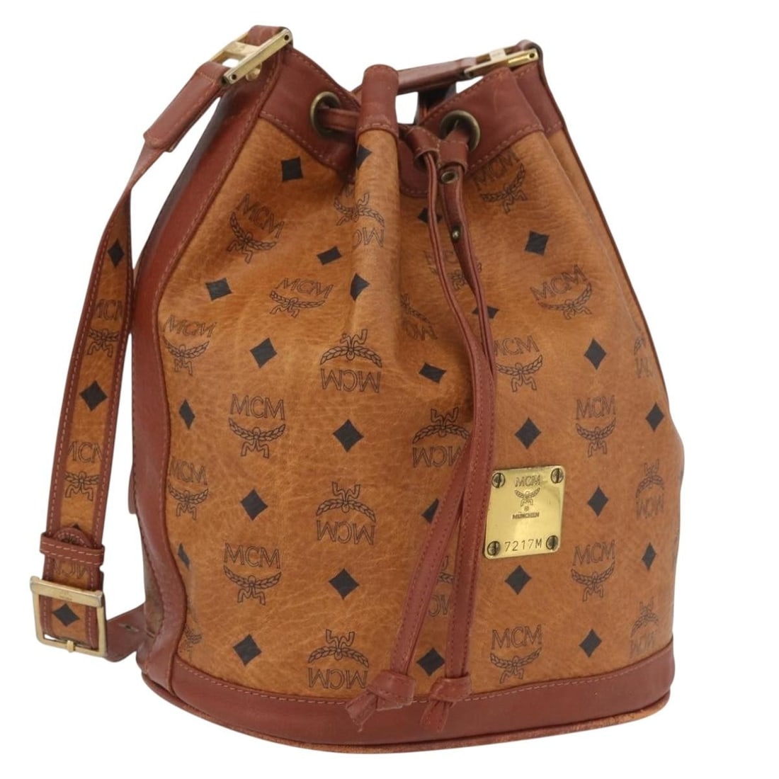 MCM Vicetos Drawstring Shoulder Bag Brown PVC Leather Gold Tone (1 of 18)