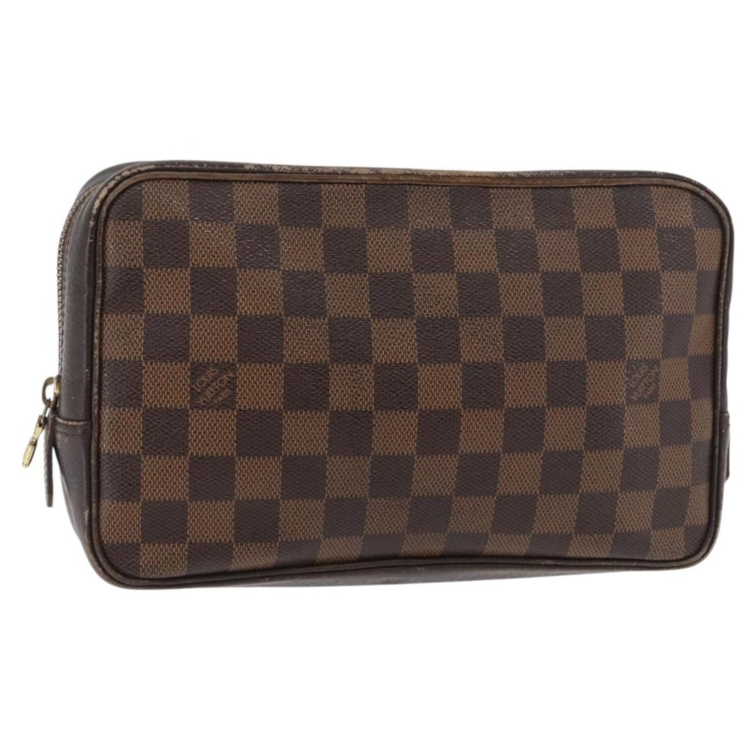 Louis Vuitton N47624 Damier Ebene Canvas Toiletry Clutch Pouch: Louis Vuitton N47624 Damier Ebene Canvas Toiletry Clutch Pouch A Louis Vuitton Trousse Toilette 25 clutch bag in Damier Ebene canvas, presented in heavily used condition. It was made in Spain and incl