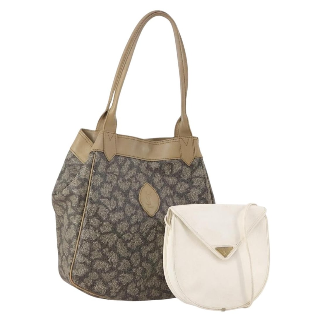 2 Piece Saint Laurent Leather Shoulder Bag Set Beige White: 2 Piece Saint Laurent Leather Shoulder Bag Set Beige White Two-piece Saint Laurent shoulder bag set in beige and white leather. This women's shoulder bag set is made in Italy and is sold as a special 