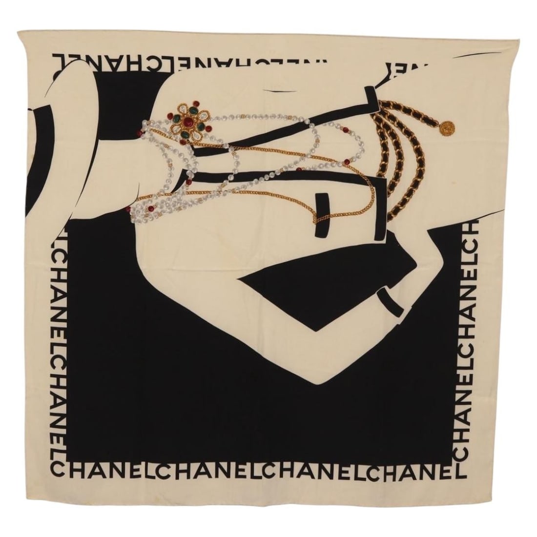 Black Silk Scarf CHANEL CC Italy 33.5inch with Box (1 of 16)