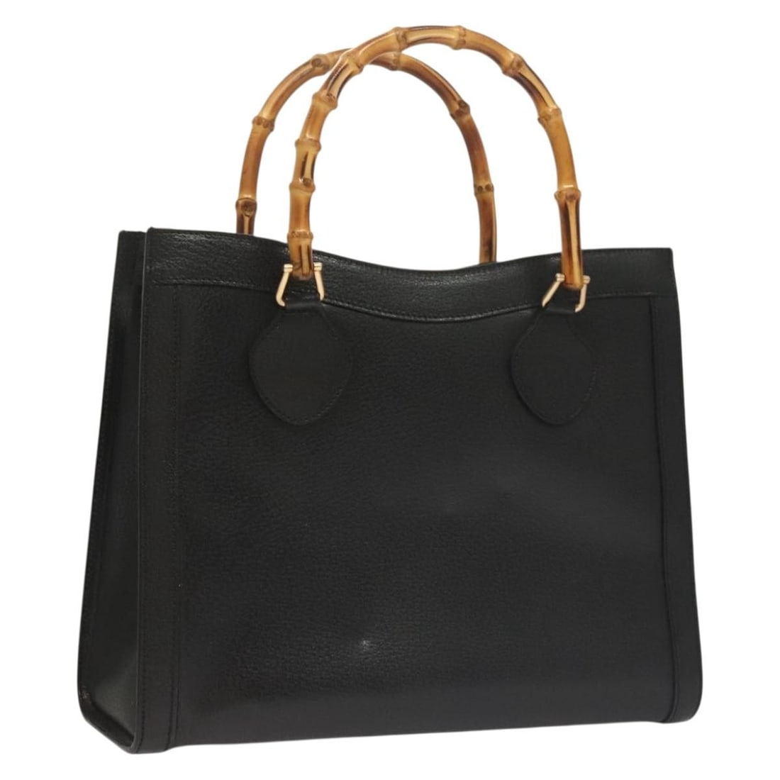 GUCCI 002 0260 Bamboo Hand Bag Leather Black Gold Auth (1 of 18)