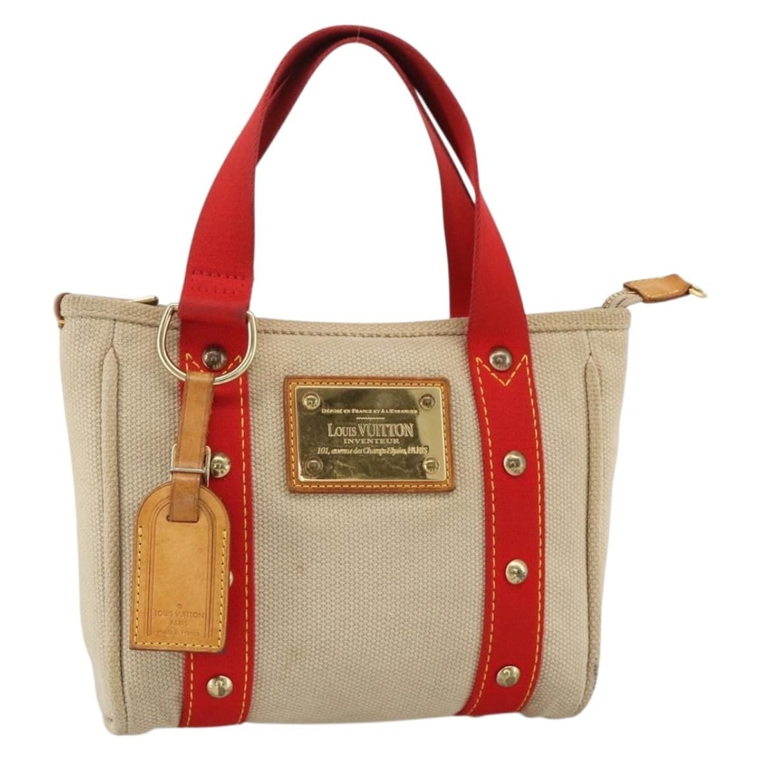 Louis Vuitton M40038 Antigua Cabas PM Canvas Handbag Red Beige: Louis Vuitton M40038 Antigua Cabas PM Canvas Handbag Red Beige Louis Vuitton Antigua Cabas PM hand bag in red and beige canvas, made in France. It comes with a name tag and is identified by product no