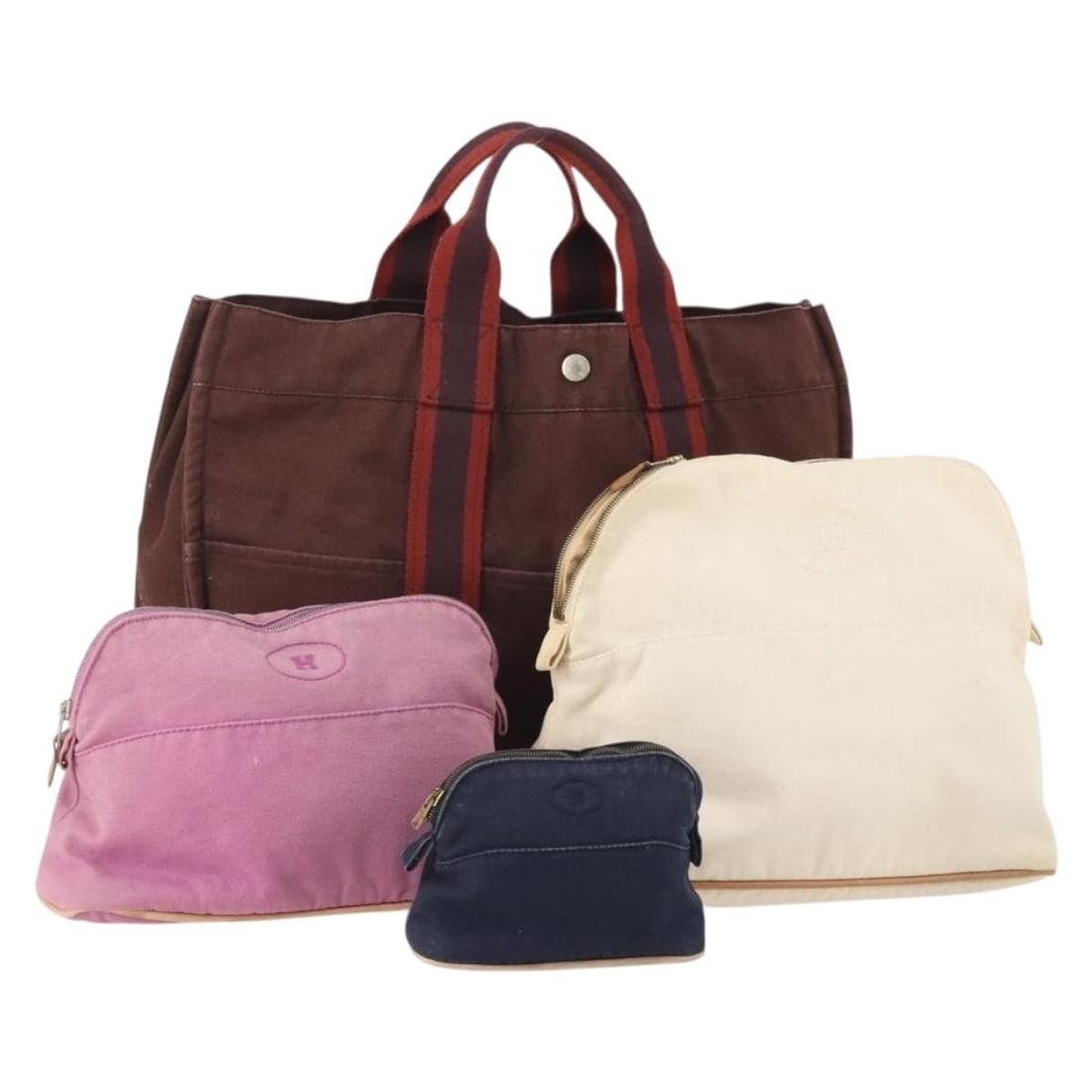 Hermes Fourre Tout Canvas Hand Bag Set of 4 Bordeaux White Pink: Hermes Fourre Tout Canvas Hand Bag Set of 4 Bordeaux White Pink Hermes Fourre Tout hand bag in canvas with a Bordeaux, white, and pink colorway. This is a special set sale, and only the item shown in 