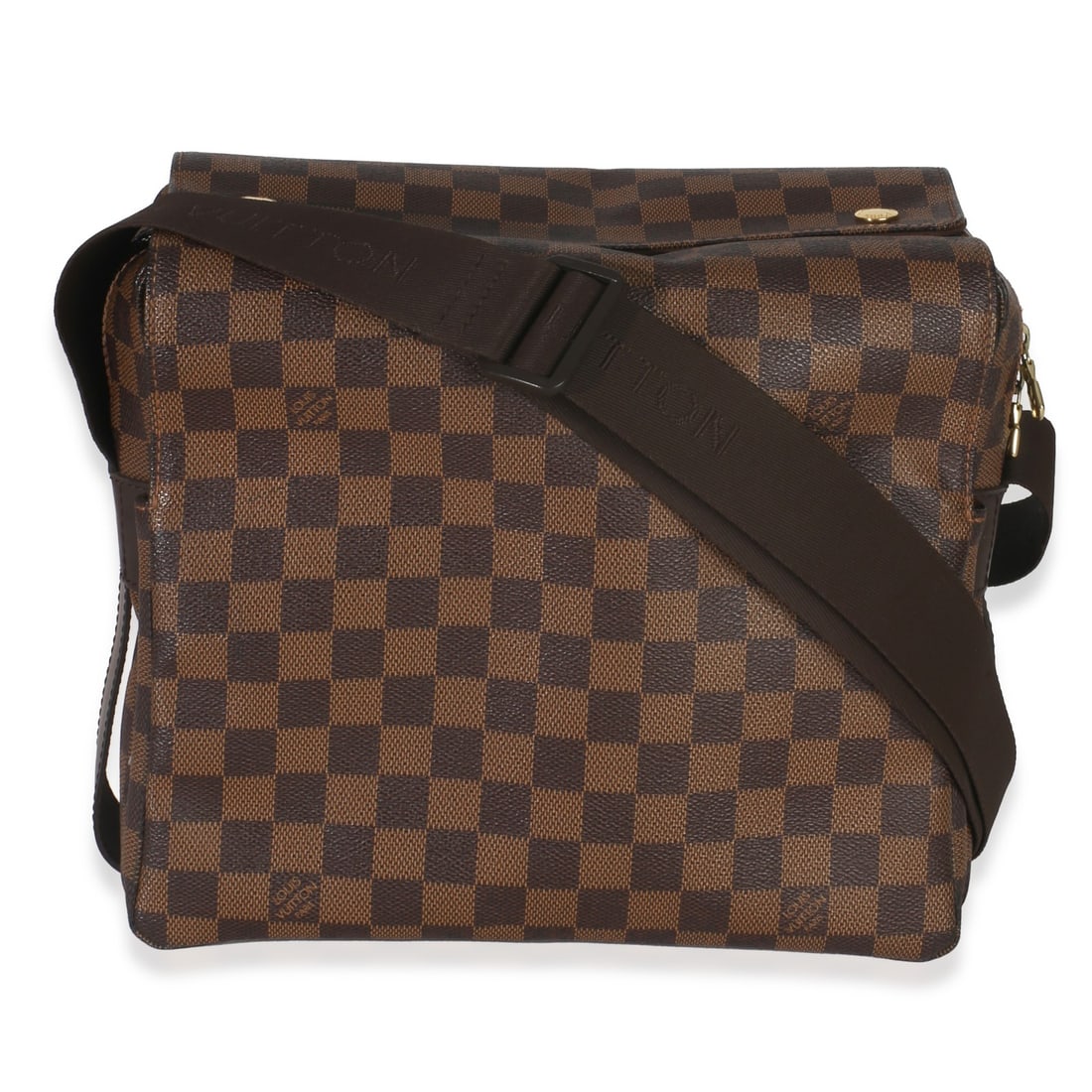 Louis Vuitton Damier Ebene Messenger Bag Brown Canvas: Louis Vuitton Damier Ebene Messenger Bag Brown Canvas This pre-owned Louis Vuitton Damier Ebene Canvas Naviglio Messenger Bag features a classic brown canvas exterior with a gold-tone hardware finish.