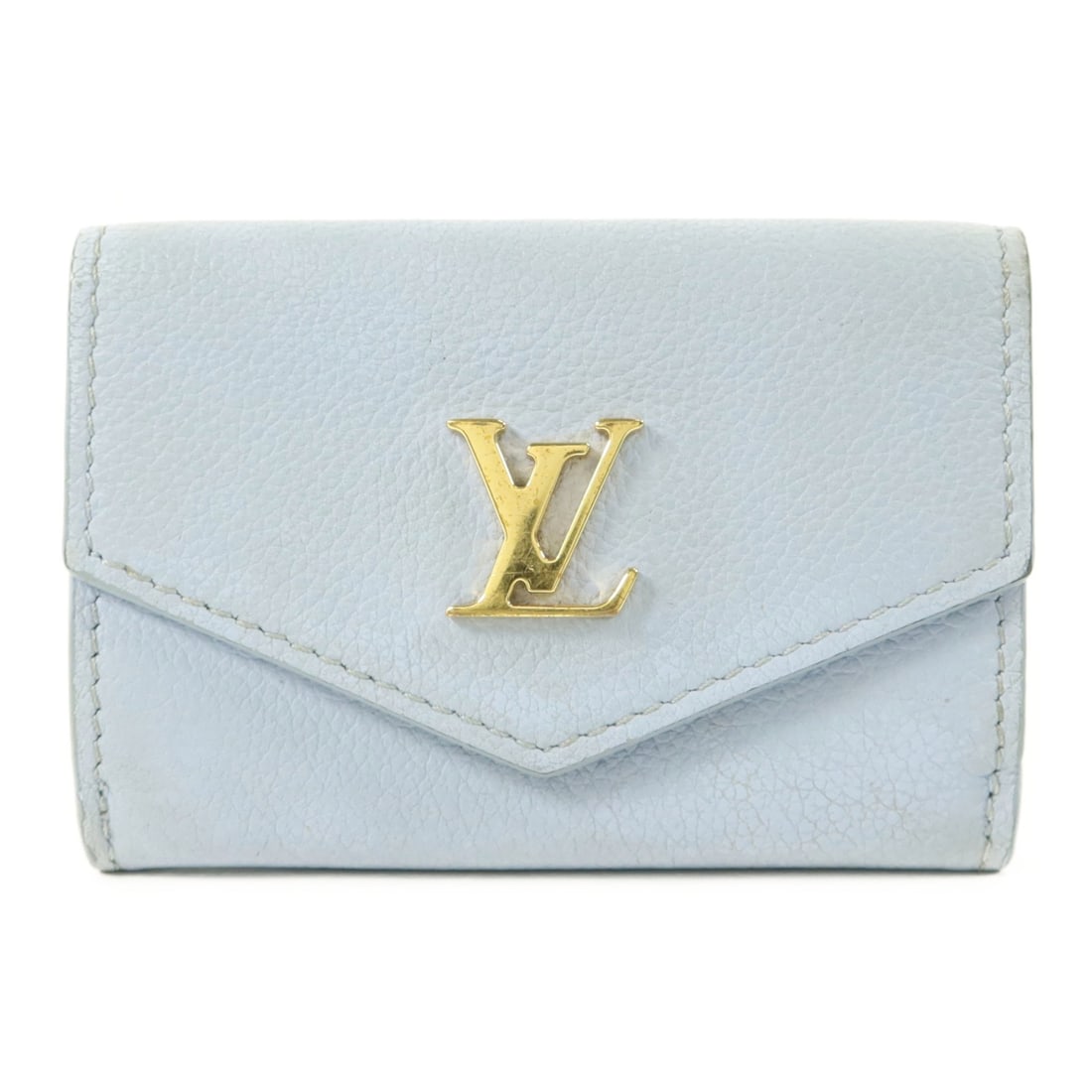 Louis Vuitton M81348 Mini Tri Fold Wallet Blue Calfskin: Louis Vuitton M81348 Mini Tri Fold Wallet Blue Calfskin This Louis Vuitton tri-fold wallet is crafted from calfskin (cowhide) leather in blue. It features a hook button closure and card slots, and is 
