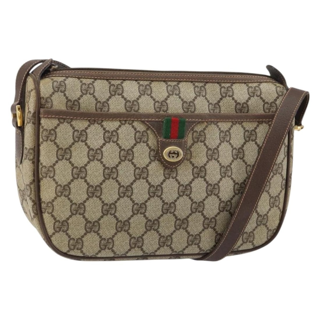 Gucci GG Supreme Sherry Line Beige PVC Shoulder Bag 89 02 077 Italy: Gucci GG Supreme Sherry Line Beige PVC Shoulder Bag 89 02 077 Italy This is a Gucci GG Supreme Web Sherry Line shoulder bag crafted in beige and gold PVC leather with GG canvas accents. The bag featur