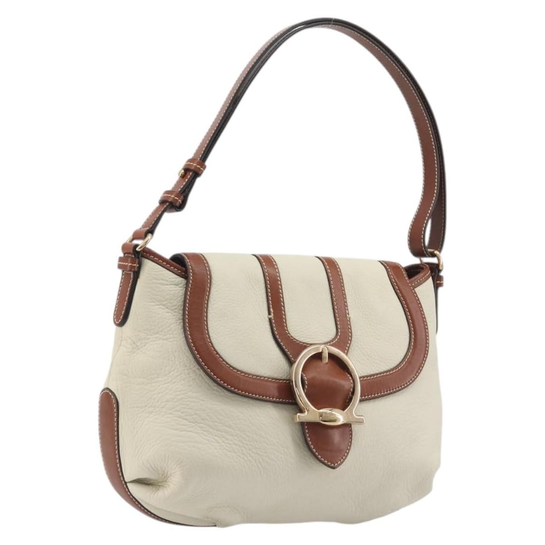 White Leather Shoulder Bag Salvatore Ferragamo Gancini Gold Tone: White Leather Shoulder Bag Salvatore Ferragamo Gancini Gold Tone A Salvatore Ferragamo Gancini shoulder bag in white leather with gold-tone hardware, made in Italy. It features a shoulder bag style an