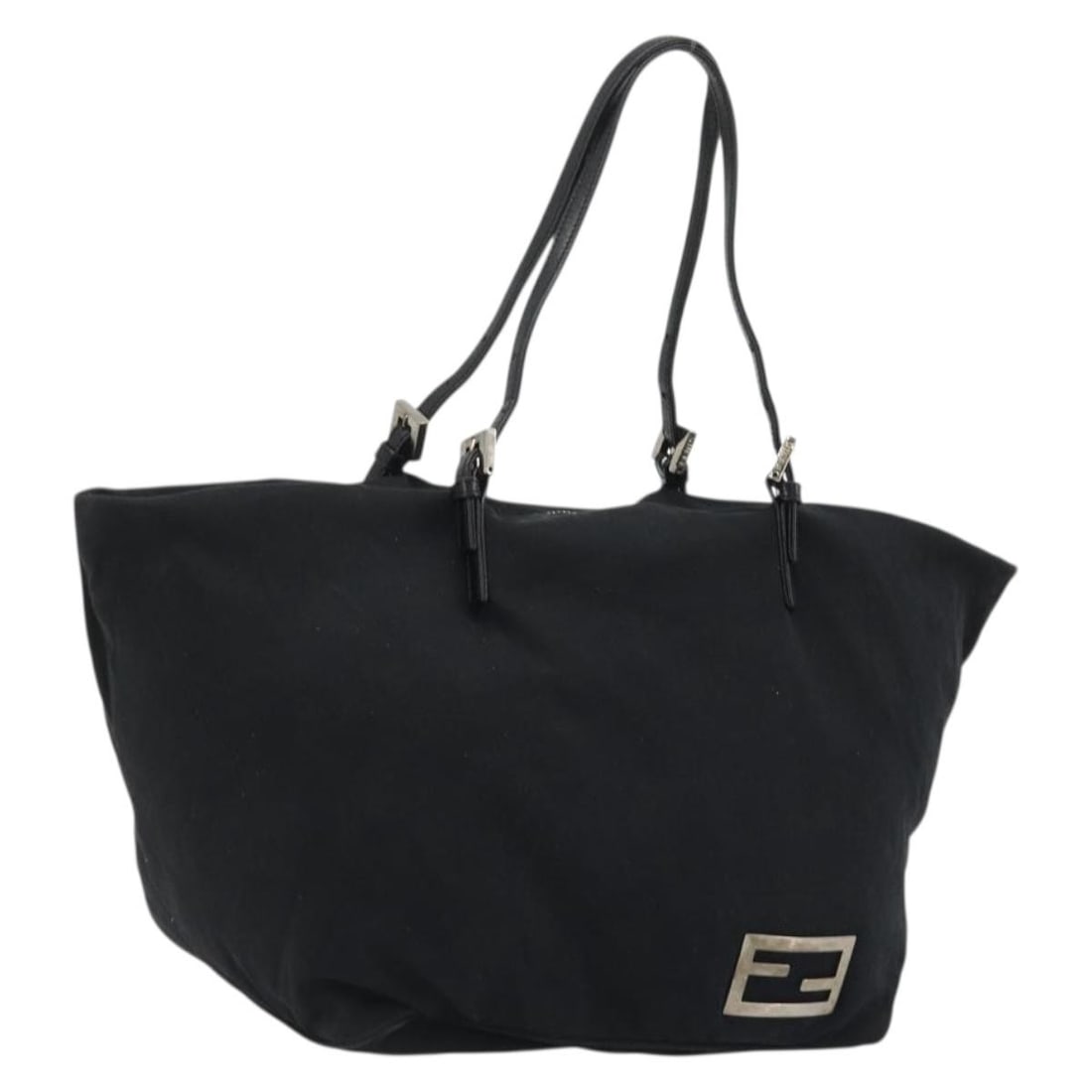 FENDI Black Silver Nylon Women Tote Bag Italy: FENDI Black Silver Nylon Women Tote Bag Italy This FENDI tote bag is crafted from black and silver nylon and is designed for women. The bag features a spacious interior and practical handles with an a