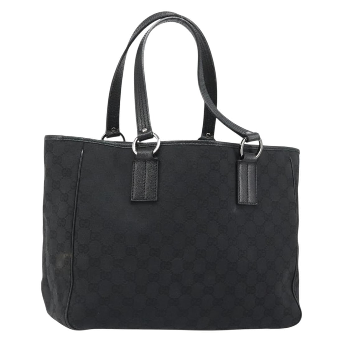Gucci 113017 Black GG Canvas Womens Handbag Silver Tone: Gucci 113017 Black GG Canvas Womens Handbag Silver Tone Gucci hand bag in GG Canvas with a black and silver color scheme. Made in Italy, this women's bag measures approximately 32 cm wide, 23 cm high,