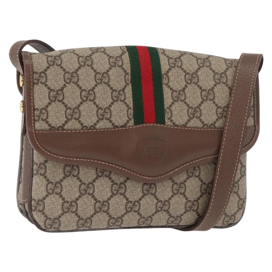 Gucci Sherry Line GG Canvas Shoulder Bag Beige Gold: Gucci Sherry Line GG Canvas Shoulder Bag Beige Gold A Gucci GG Supreme Web Sherry Line shoulder bag in beige and gold, made from GG Canvas and crafted in Italy. This pre-owned bag features a shoulder 