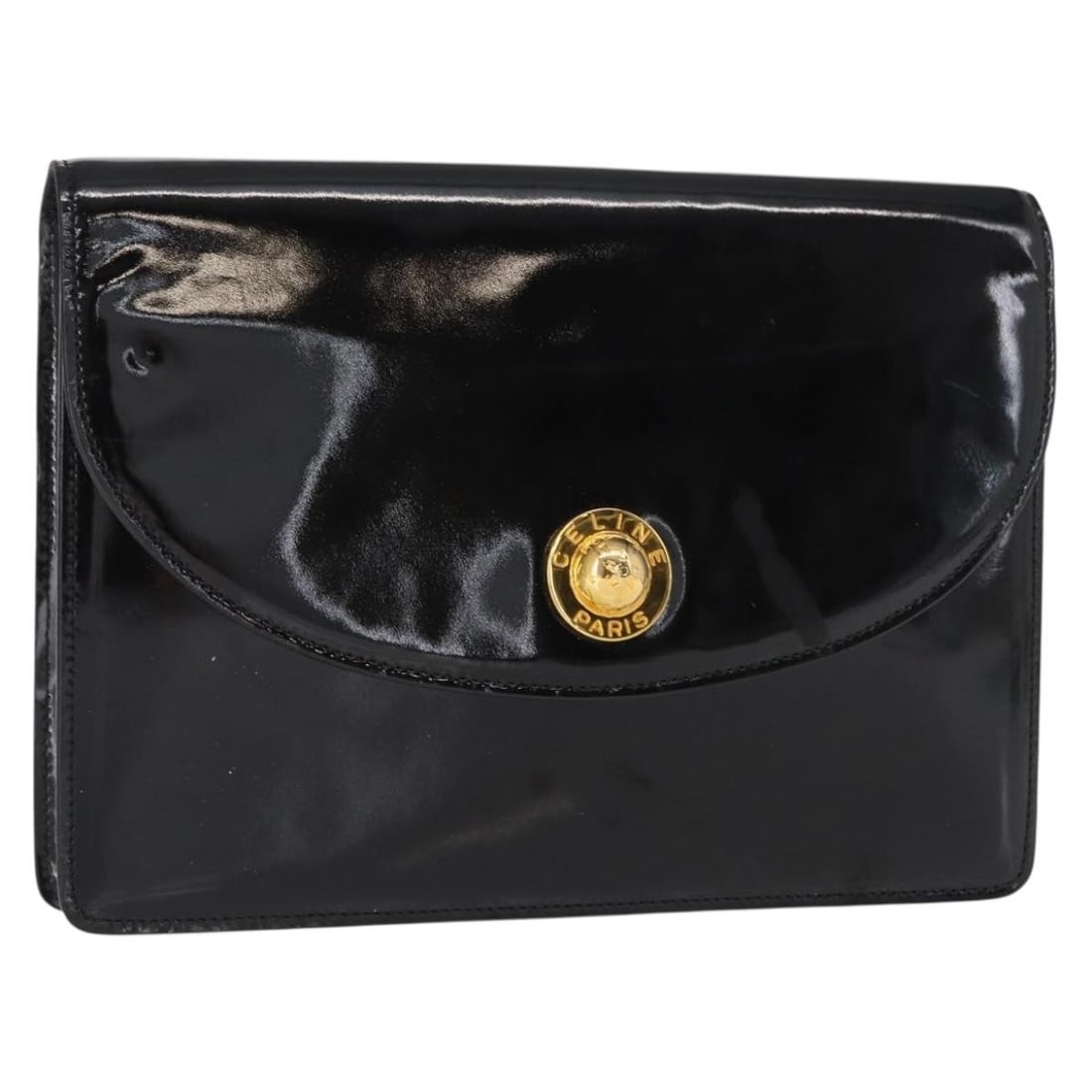 CELINE black gold enamel women clutch bag Italy: CELINE black gold enamel women clutch bag Italy This CELINE clutch bag features a black and gold enamel exterior, offering a sleek and elegant look. Crafted in Italy, the bag is designed for women and