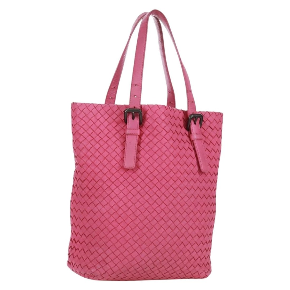 Bottega Veneta Intrecciato Pink Leather Handbag Made in Italy: Bottega Veneta Intrecciato Pink Leather Handbag Made in Italy Pink leather hand bag in the Intrecciato style, made in Italy. The bag measures approximately W23-30 cm x H30 cm x D11 cm, with a handle d