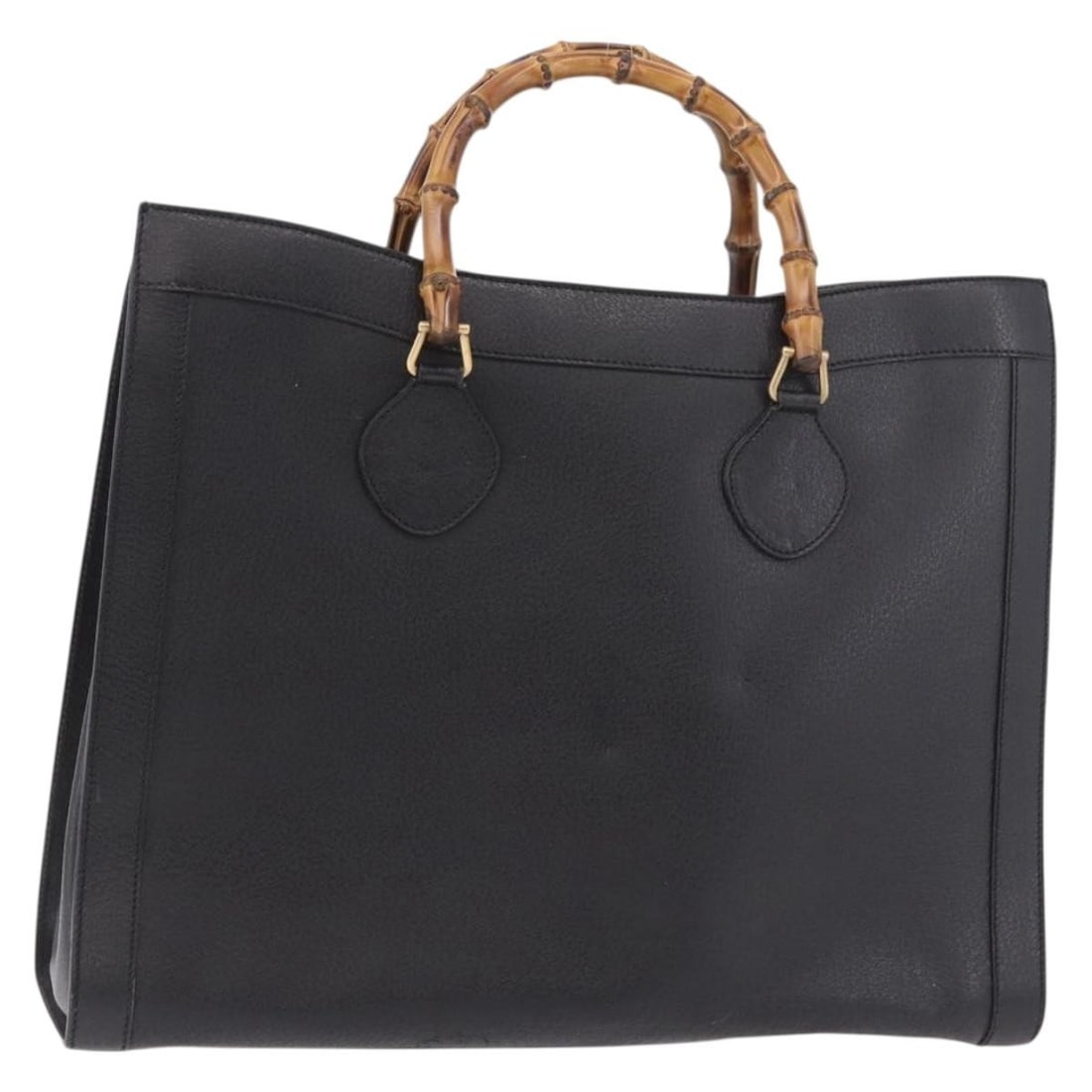 Gucci 002 1186 0259 Black Leather Bamboo Handbag Gold Tone: Gucci 002 1186 0259 Black Leather Bamboo Handbag Gold Tone Gucci bamboo handbag in black leather with gold-tone accents. Made in Italy, this women's handbag is a heavily used piece with visible wear t